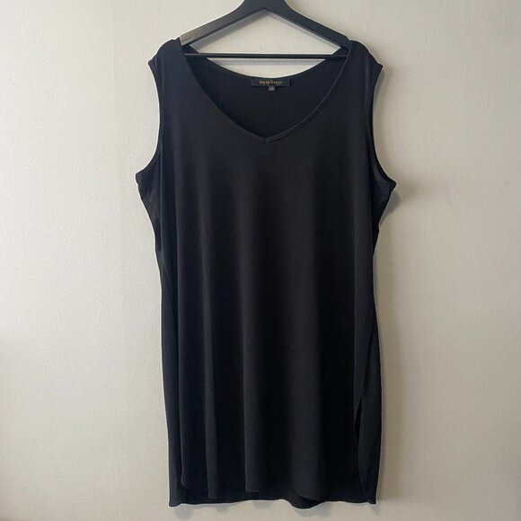 Brian Bailey Black Two Piece Sleeveless V-Neck Top With Mesh Long Sleeve Overlay - Picture 3 of 14